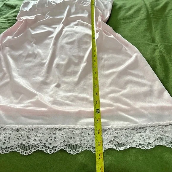 Vintage 1970s Blush Pink Nylon Lace Nightgown Sz 38 USA Romantic Sheer Babydoll - Picture 2 of 8